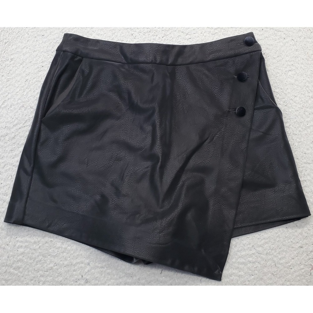 Guess Asymmetrical Faux Leather Mini Skirt‎ Womens S Black Fleece Lined Back Zip